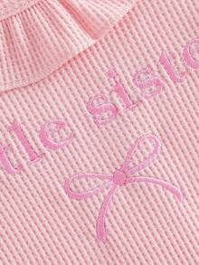 Newborn Baby Girl Outfit Short Sleeve Ruffled Romper Headband Summer Waffle Set - Pink - View 4