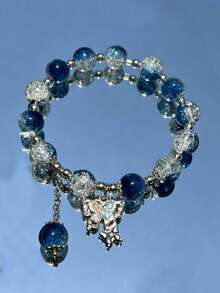 1pc Minimalist Versatile Elegant Beaded Butterfly Pendant Bracelet, Suitable For Girls - Blue - View 1