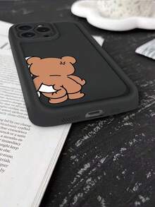 黑色小熊元素时尚手机壳 1 件装 顽皮小熊黑色喷砂全包手机壳 兼容 16、13、15、15 Pro、14 Pro、14 Plus、7/8 Plus、11、12 Pro Max、13、14 Pro Max，送给亲朋好友的绝佳礼物，17 Pro Max/17 Pro/17 Air/17 生日礼物 - 黑色 - 查看 4