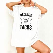 Camiseta Oversize Blanca Necesito Fuel Tacos Estampado Divertido para Fiesta y Verano - Blanco - Ver 3