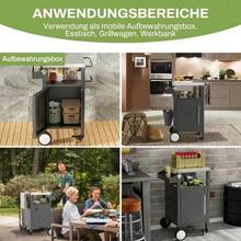 Grill Cart, Grill Table With Storage Space, Bar Cart With Wheels, Grill Cart With Hooks And Spice Rack For Grill Accessories, Black - 黑色 - 查看 7