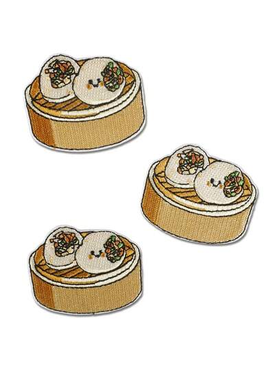 3 miếng vải thêu họa tiết bánh bao hấp, thuộc dòng sản phẩm thực phẩm, có keo dán, phụ kiện may vá thích hợp cho các dự án DIY trên quần áo, túi xách, giày dép, rèm cửa, mũ, đồ trang trí nhà cửa và nhiều hơn nữa.