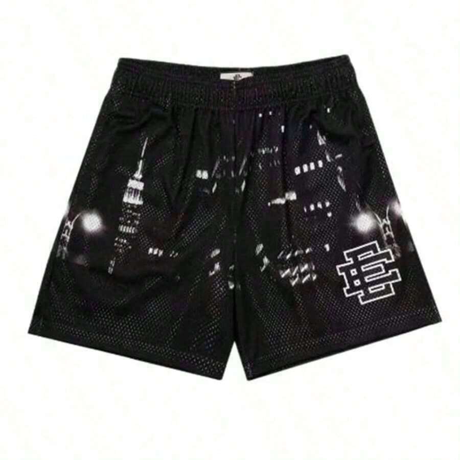 New Basic Summer Mesh Shorts EE.Classic Floral Print Gym Shorts 2025 Beach, Basketball And Sports Shorts For Men - Fangzi Negro - View 1