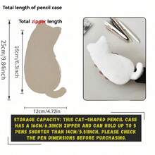 1pc Cat Shaped Pencil Case - Cute Cat Design Storage Box With Large Capacity, Soft Material In Beige & Leopard Print, Fashionable Desktop Organizer Suitable For Students And Professionals, Plush Pencil Pouch, Stationery Case, Learning Companion, Multi-Functional Storage For Coins, Bills, Cards, Ideal For Daily Office & Study - Cat - View 2