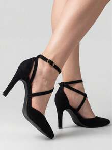 RE&TON Women's Pointed Toe Pump With 9cm Heel And Comfort Insole SC2 - Black - View 2