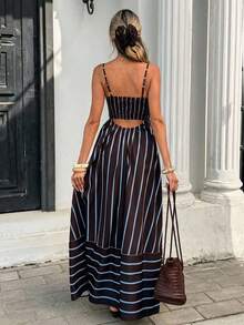 YHHSerisse Vestido casual de mujer con tirantes finos, volantes y rayasYHH - Óxido marrón - Ver 7