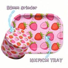 Set de 2 bandejas enrollables con estuche, ¡los amantes de las fresas no pueden perdérselo! Incluye - Molinillo de fresas, bandeja enrollable de tamaño clásico | Kit de accesorios para fumar, para mejores amigas, amigos, chicas y cualquier fumador - Rosa - Ver 4