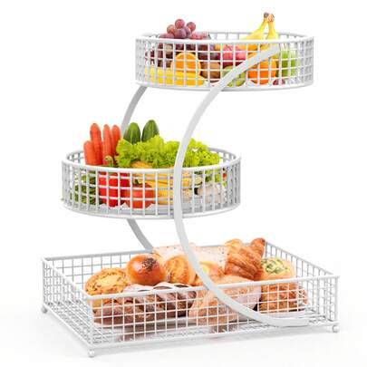 3-Tier Makeup Storage Basket, Multipurpose Metal Wire Organizer For Bathroom, Kitchen, Party - Holds Makeup, Fruit, Vegetables & More