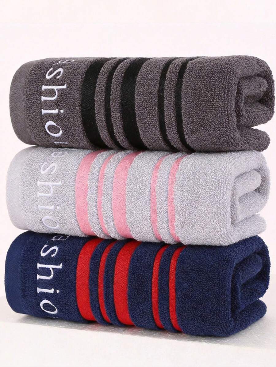 1件及3件/組現代條紋刺繡純棉毛巾組,超柔軟,高吸水性,快速乾燥,標準尺寸面巾,輕量,無毛屑,客用毛巾,桑拿客用毛巾,耐用浴室用品,精美禮物 - 彩色 - 查看 1