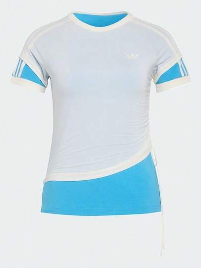 Adidas Originals Áo thun nữ Cali hai lớp, dáng ôm, tay ngắn, cổ tròn, mã sản phẩm KW4527