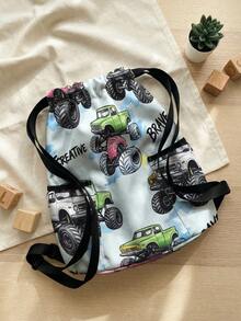 1pc Drawstring Backpack, Multi-Scenario Universal, Extra Large Capacity, Ultra-Lightweight & Portable, Durable, High Aesthetic, Foldable Storage Bag, Cartoon Car Print Pattern Children's Drawstring Sports Backpack, Dust-Proof Storage, Suitable For Outdoor Travel, Fitness, Daily Commute And School Use - Multicolor - View 5