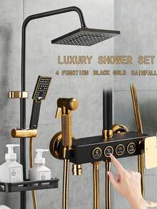 Shower System With 8-Inch Rain Shower Head And Handheld Shower, Black And Gold Exposed Shower System, 4-Function Bathtub Shower Faucet Set, Rain Shower Head With Handheld Sprayer, Complete Shower System Kit With Brass Valve (Some Parts Random, Some Packaging Random) - Black Gold - View 3
