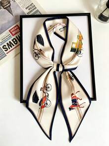 1 chiếc khăn lụa thời trang in hình xe ngựa dành cho nữ, khăn quàng cổ hẹp, khăn buộc tóc, lý tưởng để nâng tầm diện mạo tổng thể của bạn. - Nhiều màu - Xem 3