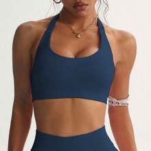 Women's High-Intensity Seamless Gather Sports Bra, Yoga Camisole - Màu xanh hải quân - Xem 6