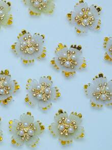 50pcs Gold Rimmed Rhinestone Flower Appliques, Suitable For Jewelry, Shoes, Clothing, Bags, Gifts - White - View 7