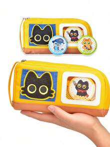 The Cartoon Pencil Case With Cat Decoration Pattern Is Made Of Waterproof Oxford Cloth, Combining Elegant Aesthetics With Ample Capacity. A Cute And Spacious Pencil Case Is The Perfect Choice For Back To School, Office Supplies, And Fun Gifts. - Z - View 4