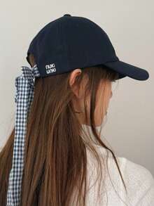 1pc Letter Embroidered Baseball Cap, Bow Decor Fashionable Versatile Elegant Sun Protection Suitable For Outdoor Travel,Beach,Festival - A - View 2