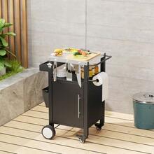 Grill Cart, Grill Table With Storage Space, Bar Cart With Wheels, Grill Cart With Hooks And Spice Rack For Grill Accessories, Black - 黑色 - 查看 10