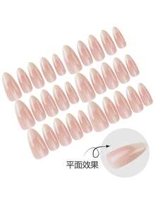 30片杏仁形/透明渐变裸粉色纯色可佩戴美甲贴纸，温柔优雅 - 彩色 - 查看 3
