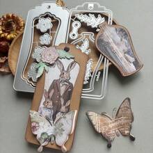 1 bộ khuôn cắt kim loại sáng tạo dùng để làm thẻ, đánh dấu sách, hình bướm, hoa, bình hoa, dụng cụ làm sổ lưu niệm và thiệp DIY phong cách cổ điển cho thiệp mời, album, khuôn thủ công kim loại chất lượng cao. - A - Xem 6