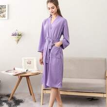Unisex Mid-Length Cotton Waffle Bathrobe, Spring/Summer Home Wear - Multicolor - View 7