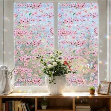 1/6件裝 粉色木蘭百合花彩色玻璃膜，彩虹漸層靜電吸附玻璃貼紙，適用於臥室、客廳居家裝飾 - 多色 - 查看 3