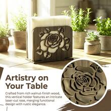 1/4pcs Reversible Wooden Napkin Holder With Laser Cut Bee, Rose And Turtle Patterns. Vertical Napkin Dispenser Suitable For Restaurant, Cafe, Party, Wedding, Rustic Home Decor - Multicolor - View 6