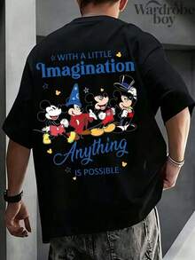 Disney Printed T-Shirt,Men's Vintage Disney Sorcerer Mickey And Little Imagination T-Shirt, Vintage Walt Disney World T-Shirt, Disney Fantasia T-Shirt, Magic Kingdom T-Shirt, Unisex,High-Quality Pure Cotton T-Shirt,Suitable For All Seasons, Comfortable And Breathable| Exquisite Design | The Best Choice For Giving Gifts - màu đen - Xem 3