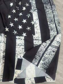 Men's Quick-Dry Flag Print Elastic Waist Drawstring Casual Shorts, Suitable For Summer Vacation, Beach, Pool, Outdoor Sports, Daily Wear, 4th Of July, Recommend Sizing Up For Loose Fit - Black and White - View 12
