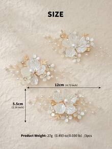3pcs Elegant Pearl Flower Hair Clips With Rhinestones, Bridal Bridesmaid Hair Accessories For Wedding, Party - Gold - View 11