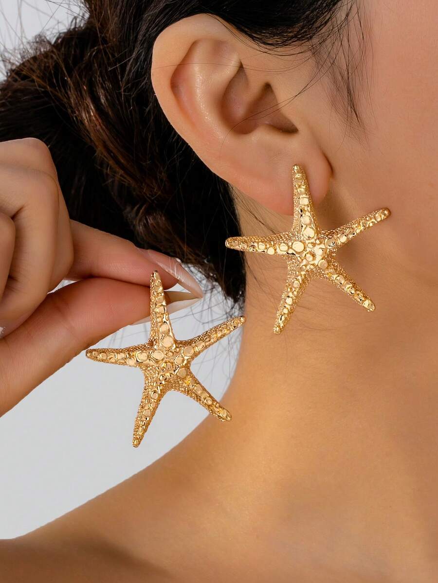 1 Pair Geometric Knot Pearl Earrings - Gold-plated Starfish Stud Earrings - View 1