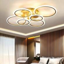 Modern Interlocking Ring LED Ceiling Light, 6/8 Rings Optional, 3 Color Dimmable, Gold Black White, Flush Mount Lamp For Living Room Bedroom Indoor Home Decor - 彩色 - 查看 8