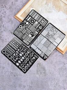 3 khuôn dập móng nghệ thuật, họa tiết ren, nơ, trái tim, hình vẽ dễ thương, dụng cụ tự làm móng bằng thép không gỉ. - Bạc - Xem 2