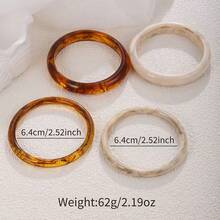 4pcs Vintage Casual Blue Acrylic Bangle Bracelet Set, Fashionable Tube Design Suitable For Daily Wear, Women Acrylic Material No Inlay Craftsmanship, Suitable For Daily, Party And Beach Occasions - Brown - View 5