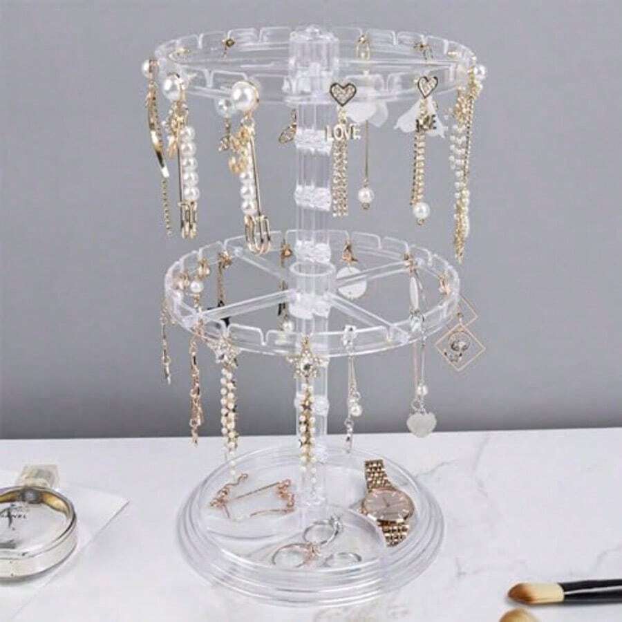 Giá trưng bày trang sức xoay 2 tầng, giá treo móc khóa, giá trưng bày xoay, giá trưng bày móc khóa, thích hợp cho móc khóa, huy hiệu, dây chuyền, vòng tay, mặt dây chuyền, nhẫn, bông tai - Nhiều màu - Xem 1