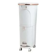 2 Tier Recycling Bin Mobile Waste Bin Kitchen Living Room Dry Wet Rubbish Sorting Trash Can With Inner Bucket - 白色 - 查看 9