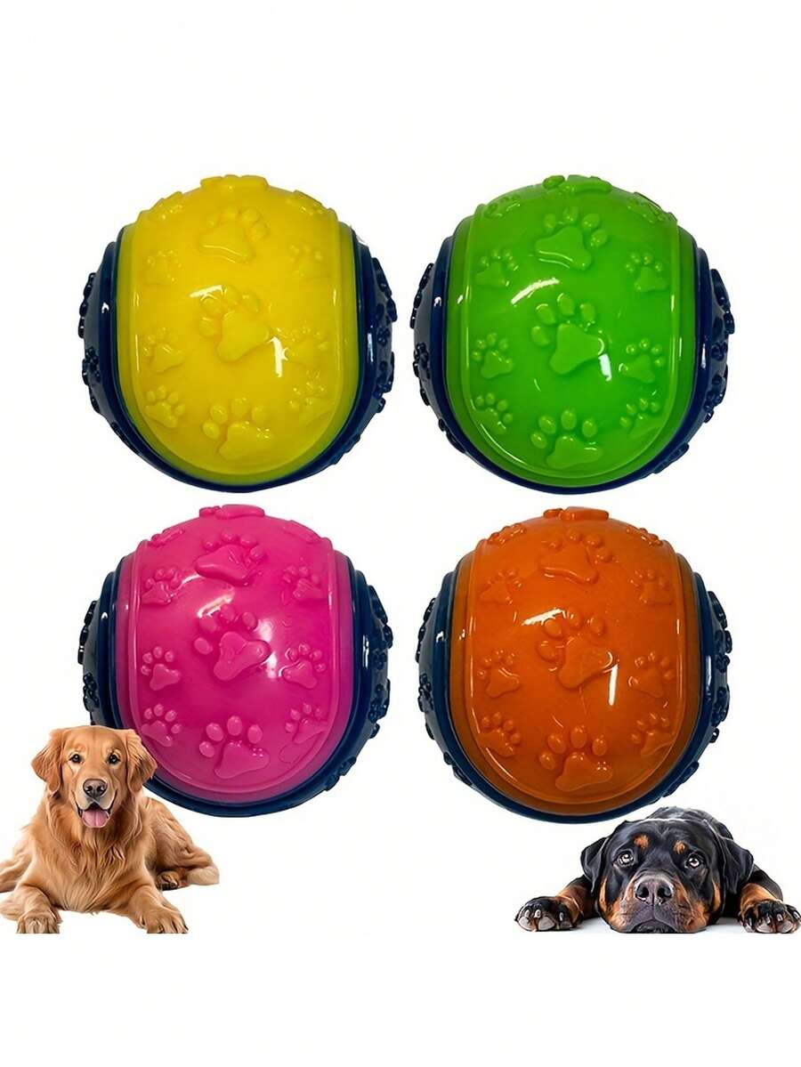 Squeaky Dog Ball - Durable Chew Proof Teeth Cleaning Toy, Rubber Puppy Chew Toy For Teething And Heavy Chewers, Bright Yellow, Green, Pink, Orange - Interactive Fetch Toy For All Breeds And Sizes, Puppy Teething Toy, Lively Pet Design, No Battery Required, Halloween, Christmas And New Year Holiday Gift - Multicolor - View 1