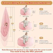 Ultra Soft Faux Fur Bean Bag Cover For Stuffed Animals Storage - Large 6FT Washable Plush Toy Organizer For Kids Adults Teens - Cozy Pink Beanbag Chair Cover (No Filler Included) - Chỉ có bìa màu hồng - Xem 2