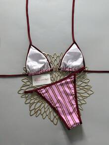 2026 New Colorful Striped Elegant Sexy Women's Casual Sexy Beach Bikini Two Pieces Swimwear With Tie Design, Suitable For Summer Beach, Vacation, Pool Party, Etc. - Multicolor - View 3
