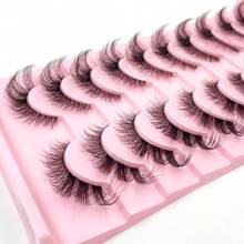 10 Pasang Bulu Mata Palsu Tebal dan Mengembang Glamor, Bulu Mata Imitasi Mink 3D Berantakan dan Silang, Ekstensi Bulu Mata Panjang dan Dramatis - Hitam - View 6