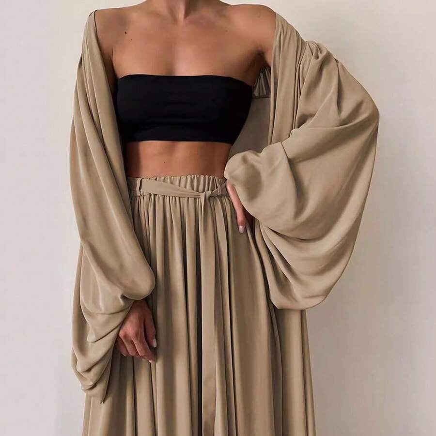 Fashionable New Women Spring Summer Sexy Coat 3 Piece Set - 杏色 - 查看 1
