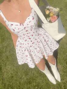 MOD Vestido rojo de mujer sin mangas con decoración de busto fruncido, botones y volantes en el bajo, Vestido, Conjunto de mujer talla S, Vestidos rojos para mujer, Vestidos de cumpleaños para mujer, Atuendos de club para mujer, Vestido de invitada de boda para mujer - Rojo y blanco - Ver 4