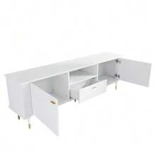 TV Cabinet With Open Compartments And Drawers, Lacquered Textured Surface, Soft-Close Hinges - White - View 11
