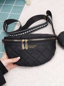 Rhombus Pattern Crossbody Chest Bag, Fashionable Waist Bag For Women, Stylish Niche Chic Design - Black - View 7