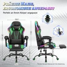 DEVOKO RGB LED Gaming Chair, Ergonomic Office Chair With Footrest, Remote Control, Height-Adjustable PC Gaming Chair, PU Leather, 150kg Load Capacity - Green - View 6