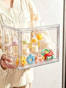 1 pieza Estante de almacenamiento ajustable de biberones de acrílico transparente, estantería de exhibición de juguetes con divisor extraíble y puerta magnética, adecuado para organizador de biberones de mostrador y gabinete - Multicolor - Ver 6
