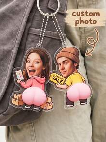 Custom Photo Squeeze Butt Keychain, Personalized Acrylic Pendant, Customizable Photo,Valentine's Day, Party Favor, Car Keychain,Birthday, - Model 4 - View 2