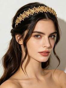 1pc Women New Golden Style Alloy Star-Shaped Rhinestone Fine Hair Band For Pressing Hairband, Hair Accessory For Parties And Gatherings - Multicolor - View 6