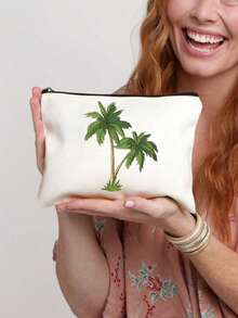 椰树印花化妆包，可重复使用化妆袋，轻便，化妆品及洗漱用品收纳包，拉链化妆包，轻便零钱包，枣树印花洗漱包，收纳袋，旅行配件，购物佳品，用途广泛，可用于收纳化妆品、化妆刷、配件，复活节、母亲节、独立日、婚礼、毕业礼物 - 彩色 - 查看 12