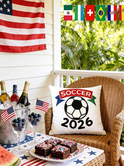 Soccer Pillow Covers Set Of 1 Large Soccer Embroidered Decorative Throw Cushion Covers Soft Plush Faux Fur Jacquard Cushion Case For Sofa Couch Bed